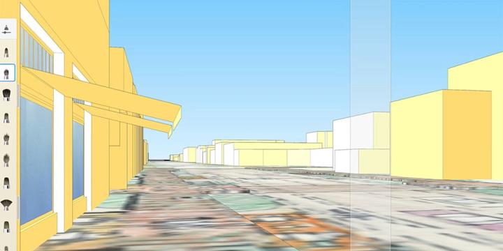 street perspective in audodesk sketchup for urban planning course