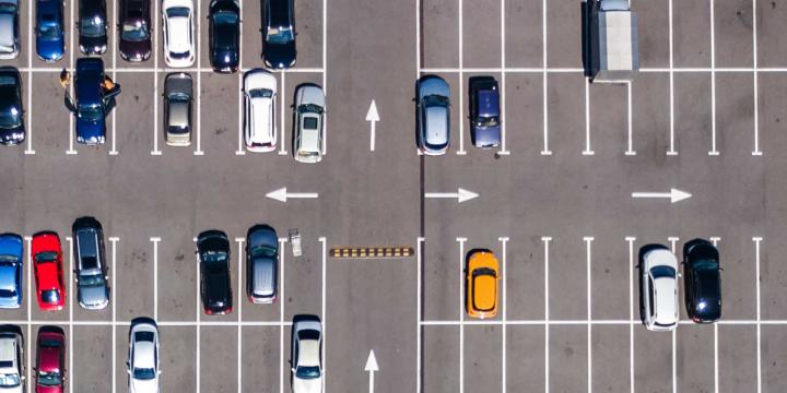 aerial view of large outdoor parking lot 