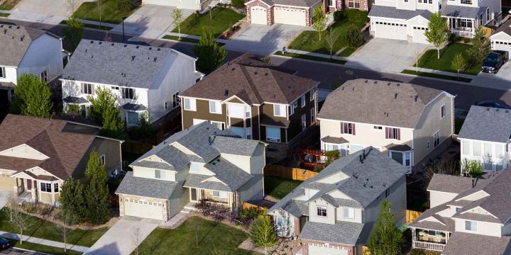 aerial view of suburban homes