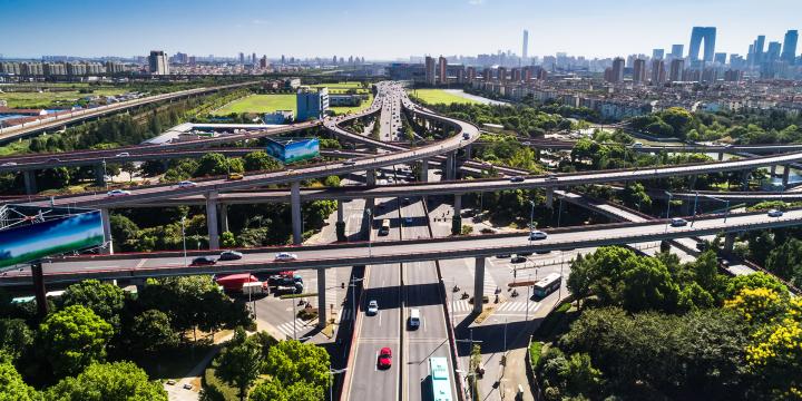 aerial view of houston freeways