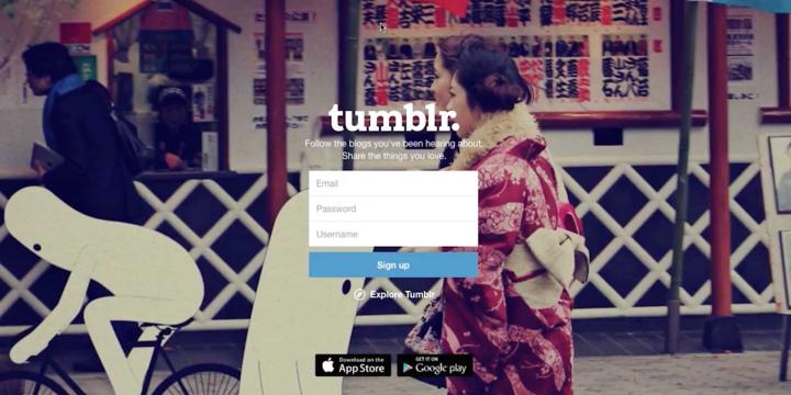 screenshot of tumblr login page