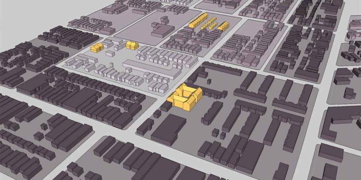 sketchup model of housing mix for urban planning course