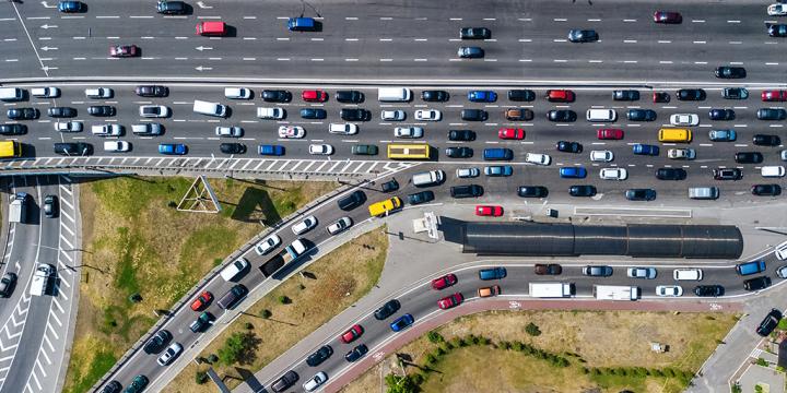 aerial view of cars on highway